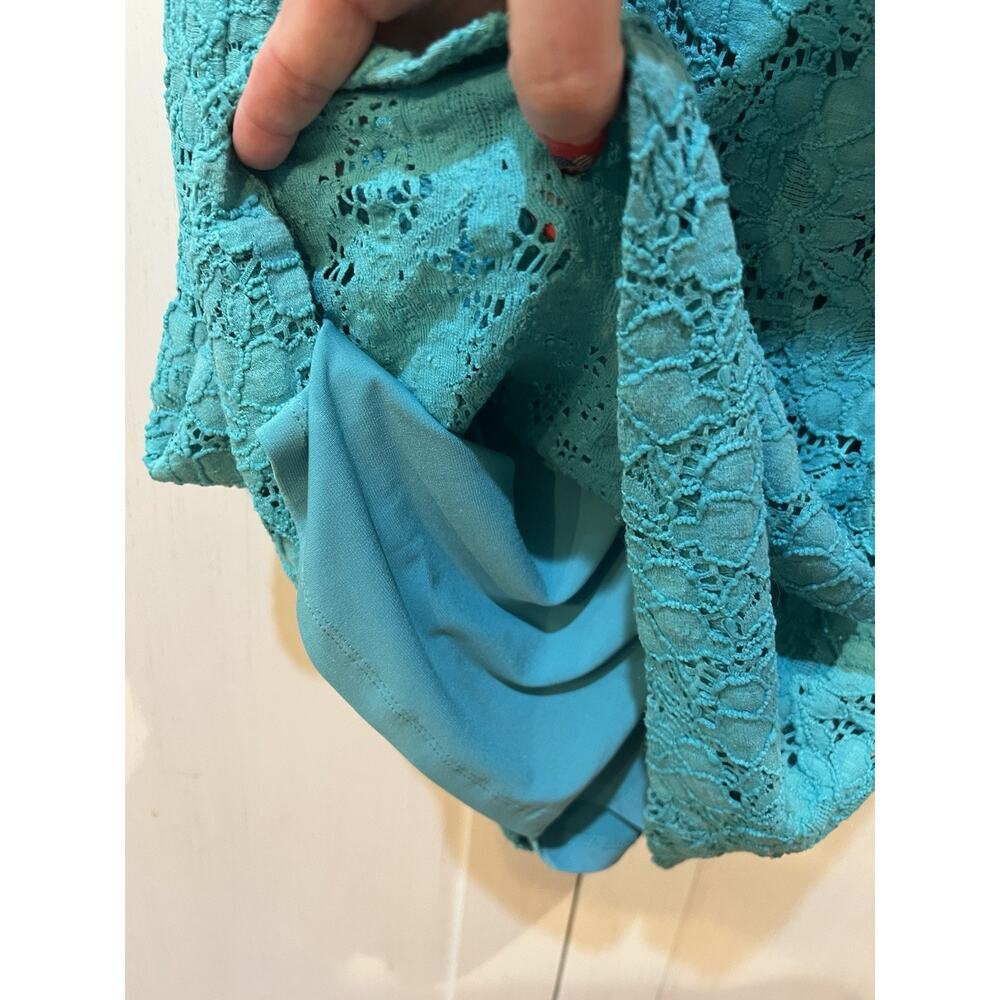 Lauren Ralph Lauren Sheath Dress Size 6 Sleeveless Lace Over Dress Turquoise - Picture 11 of 15